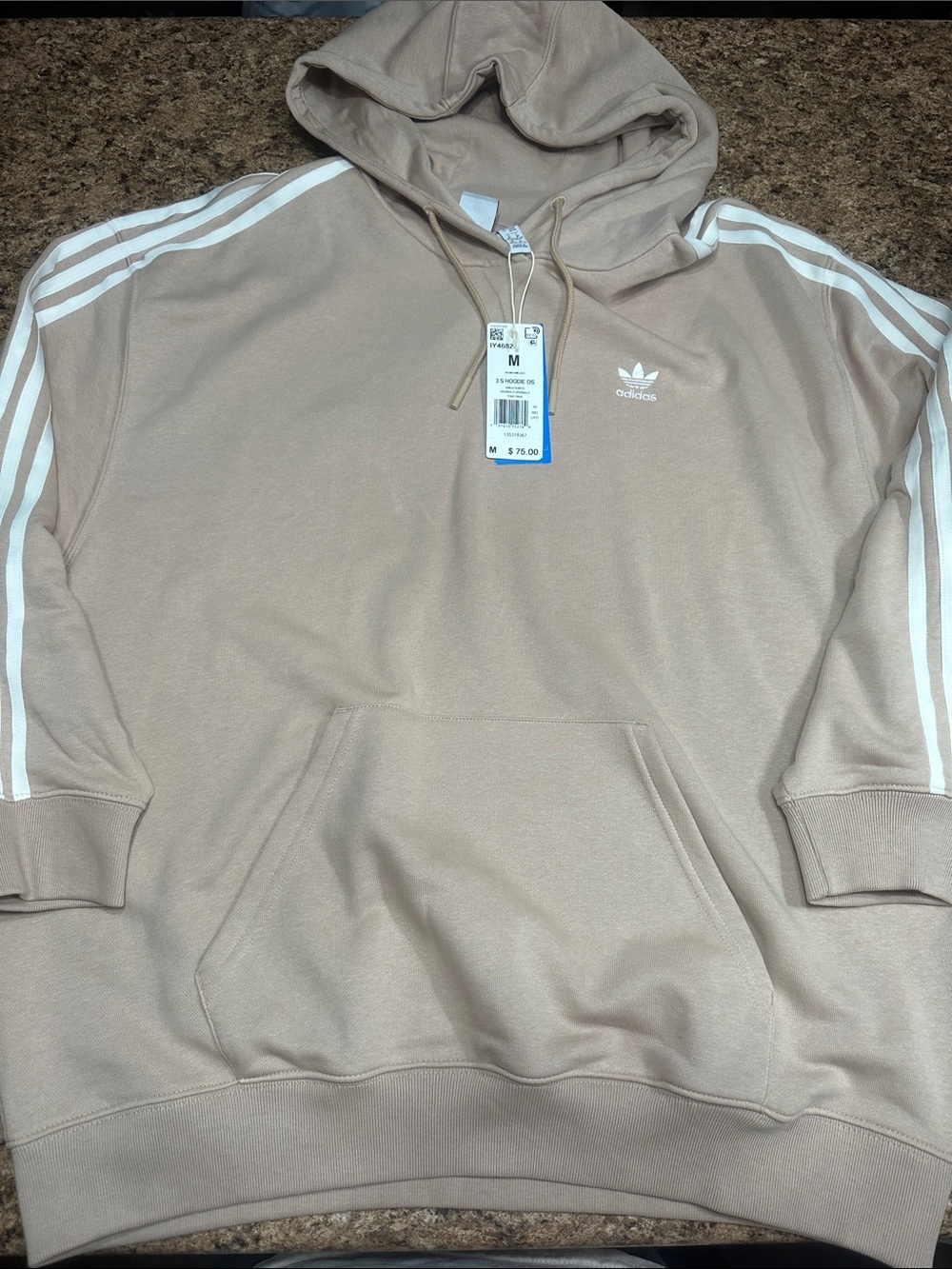 NWT adidas Magic Beige Trefoil 3-Stripe Hooded Oversized Sweatshirt Medium